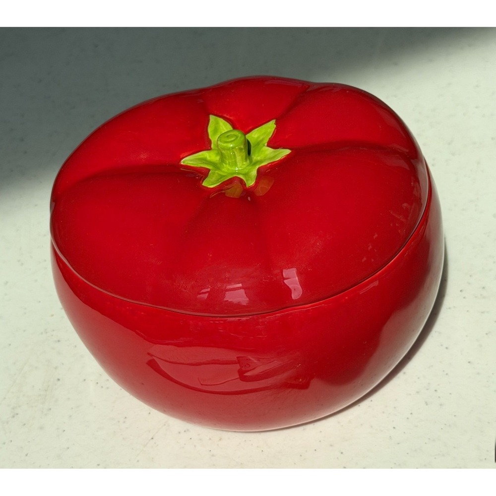 Tomato Sugar Jar & Lid 5.5" W x 4" T Ceramic Trinket Cookie Harry & David